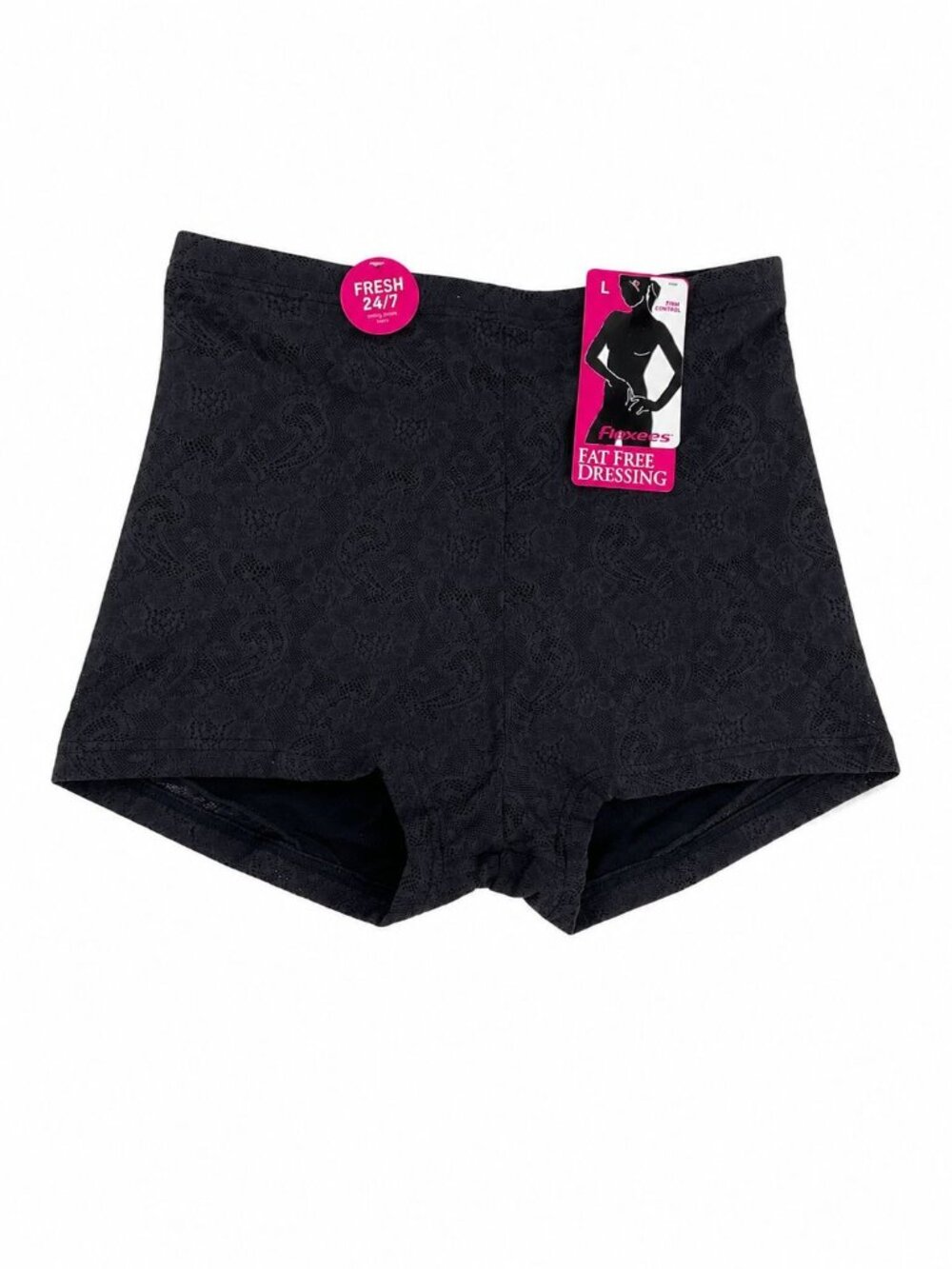 Flexees by Maidenform size LARGE  firm control tummy-toning lace boy short Black